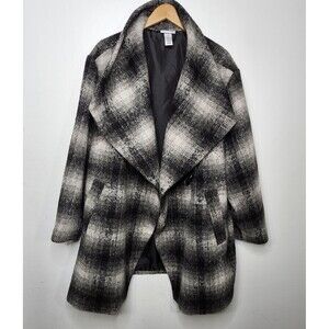 Catherines Coat Womens 2X Plus Size Black Gray Plaid Wool Blend